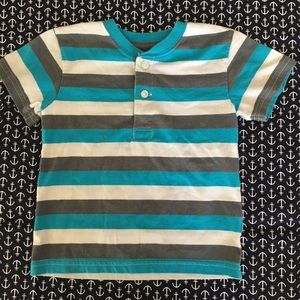 ⭐️Blue/Gray/White Striped Quarter-Button Knit Tee